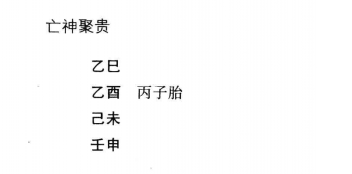 古法论命，以神煞为主，神煞虽繁可分三组，寅申巳亥组神煞最多，约略举之一