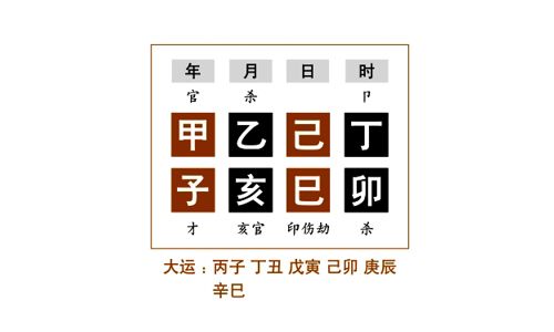 官杀混杂格命例分析：日主是丙火，生于子月，水正当时令，处于旺盛，水克火